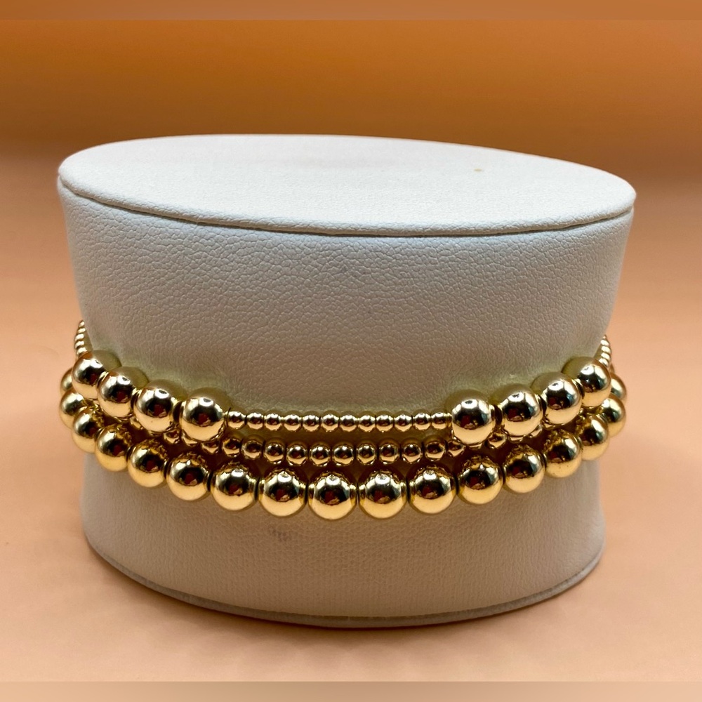 14K Gold Filled Beaded Bracelet Set; Set/3; Water & Sweat proof; Non tarnish.